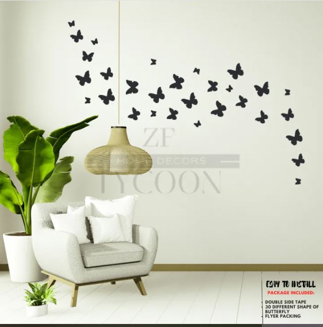30-Piece Set of Flying Wooden Butterflies – Beautiful 3D Wall Décor for Kids’ Bedrooms, DIY Room Makeover, Nature-Inspired Home Decoration, and Creative Art & Craft Projects