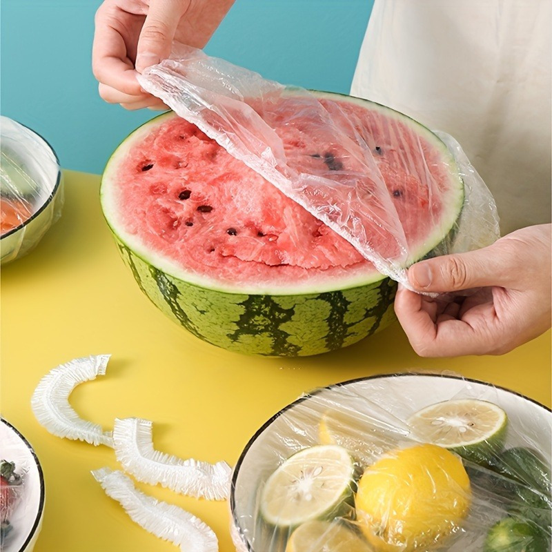 100pcs Food-Grade Disposable Plastic Wrap, Stretchable Cling Film for Bowls, Plates, Fruits, Vegetables - Transparent Kitchen Freshness Covers, Anti-dust Cover