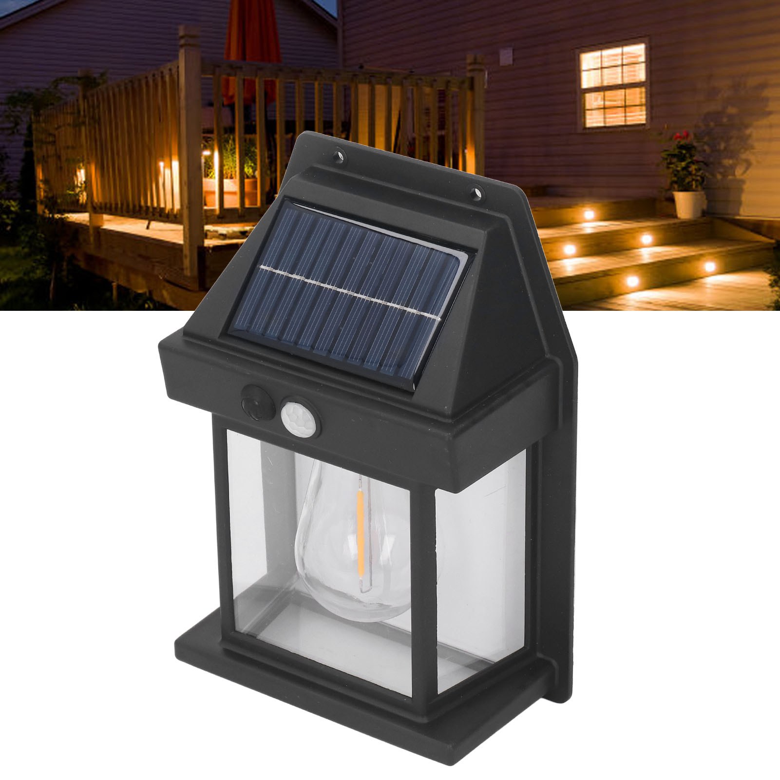 Solar Tungsten Night Lamp Intelligent Motion Sensor Wall Lamp 3 Lighting Modes Waterproof Courtyard Garden Decoration Lantern