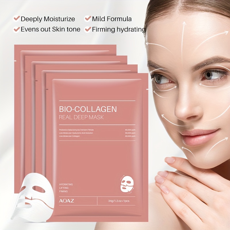 1Pcs Set Bio Collagen Deep Mask - Collagen Real Deep Mask Pack Hydrating & Firming Facial Sheet Masks with Collagen, Hyaluronic Acid & Nicotinamide Moisturizing & Invigorating for All Skin Korean Skin