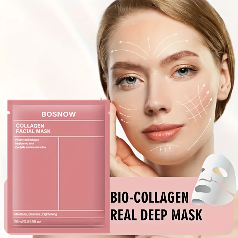 1Pcs Set Bio Collagen Deep Mask - Collagen Real Deep Mask Pack Hydrating & Firming Facial Sheet Masks with Collagen, Hyaluronic Acid & Nicotinamide Moisturizing & Invigorating for All Skin Korean Skin