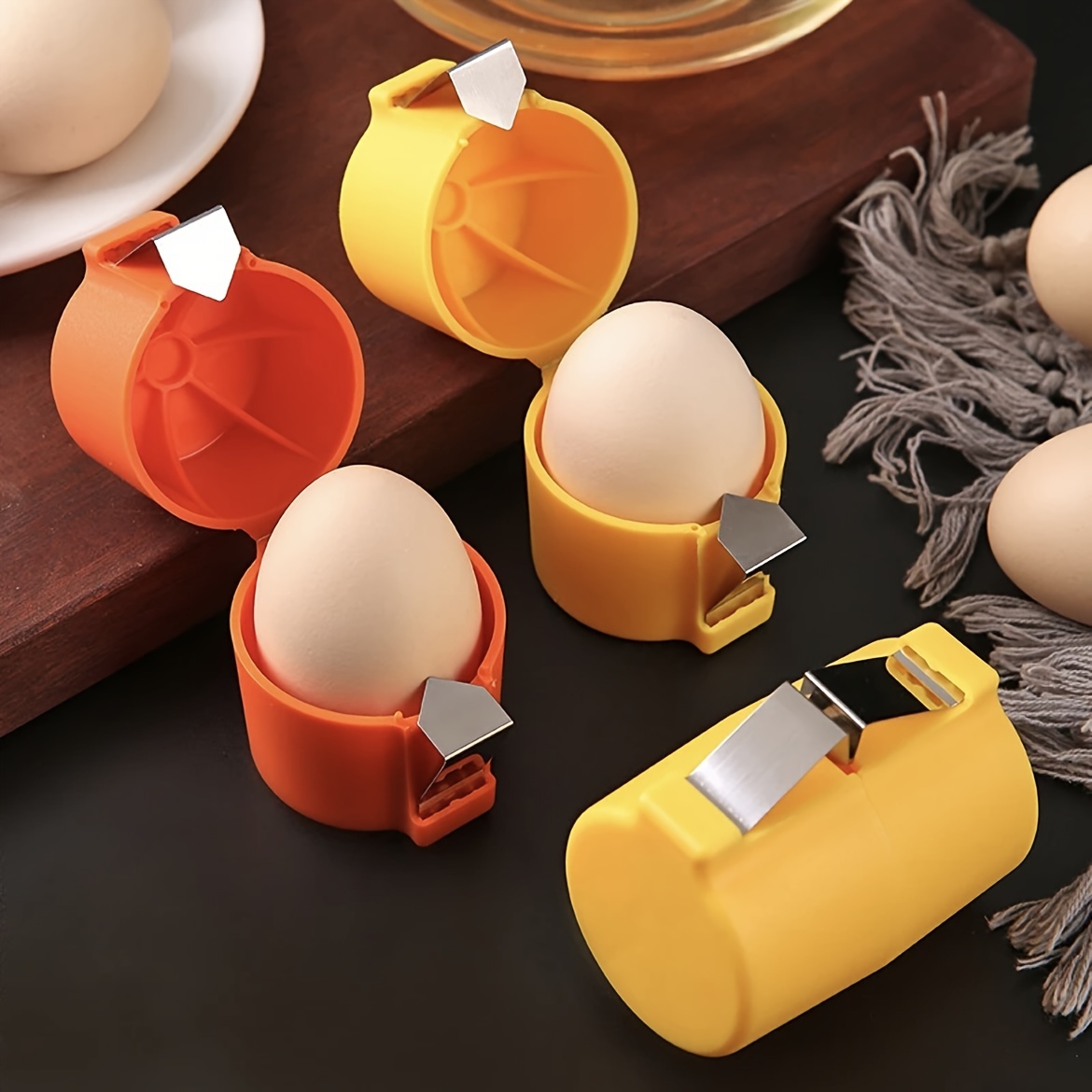 Egg Opener Easy-Clean Egg Shell Separator - Quick Peel & Yolk Divider for Kitchen, Baking Essentials, Durable Plastic Design with Secure Lid Closure