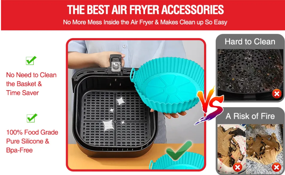 Air Fryer Tray Silicone Liners Square/Round Air Fryer Liners Reusable Airfryer Liners Silicone Pot Oven Liner Baking Tray, Air Fryer Basket Silicone Mat Bowl Air Fryer Accessories Kitchen Silicone Basket Bowl, Silicone Baking Tray Pots Oven Accessories