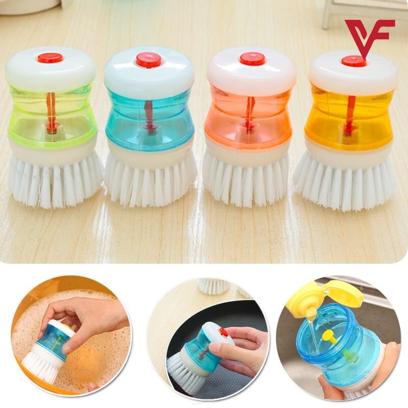 Pot Dish Plastic Brush With Liquid Soap Detergent Storage Kitchen Gadgets Wash Tool