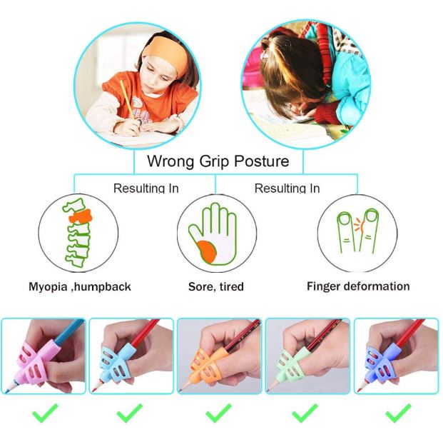 Children Pencil Holder Tools Silicone Two Finger Ergonomic Posture Correction Tools Pencil Grip Writing Aid Grip
