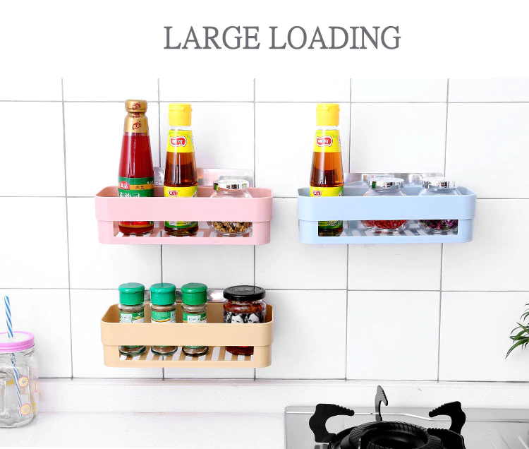 Plastic Bathroom Organize  Kitchen Rack Shower Caddy Basket with Wall Mounted Sticker Tape Storage Holder Hanging Organizer Basket