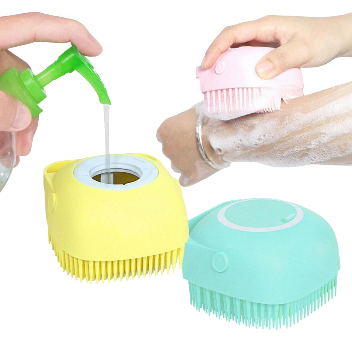 Pack of 2 Dog Bath Brush Pet Bath Brush Massage Cat Dog Shampoo Silicone Bath And Body Shower Brush With Soap Dispenser Bath Scrubber Ultra Soft Silicone Bath & Shower Brush Silicone Body Brush Massage Bath Brush Shower Scrubber