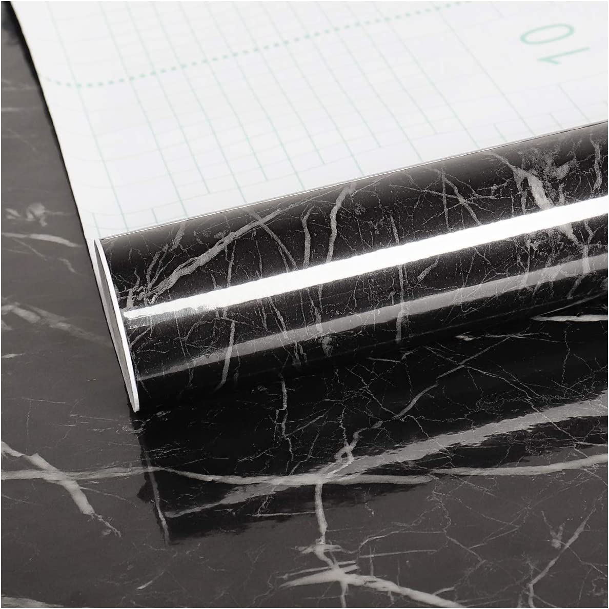 2 Mtr Roll Wall Paper Waterproof Heat Resistant Self Adhesive Black Marble Design Anti Oil Kitchen Wallpaper Marble Sheet for Kitchen Furniture Stickers PVC Wallpaper  Cabinets Gloss Film Vinyl 60x200 cm Marble Wall Sticker Sheet