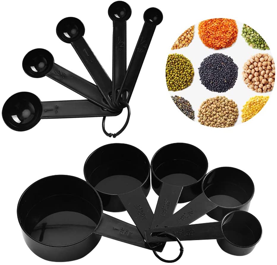 High Quality Black Plastic 10 Pcs Kitchen Measuring Spoons Cups Spoon Baking Coffee Tablespoon Teaspoon Measuring Set Tools Kitchen Scales Measuring Cup And Spoon Coffee Sugar Scoop Cooking Tool Baking Accessories