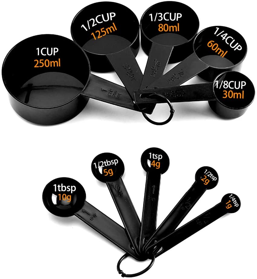 High Quality Black Plastic 10 Pcs Kitchen Measuring Spoons Cups Spoon Baking Coffee Tablespoon Teaspoon Measuring Set Tools Kitchen Scales Measuring Cup And Spoon Coffee Sugar Scoop Cooking Tool Baking Accessories