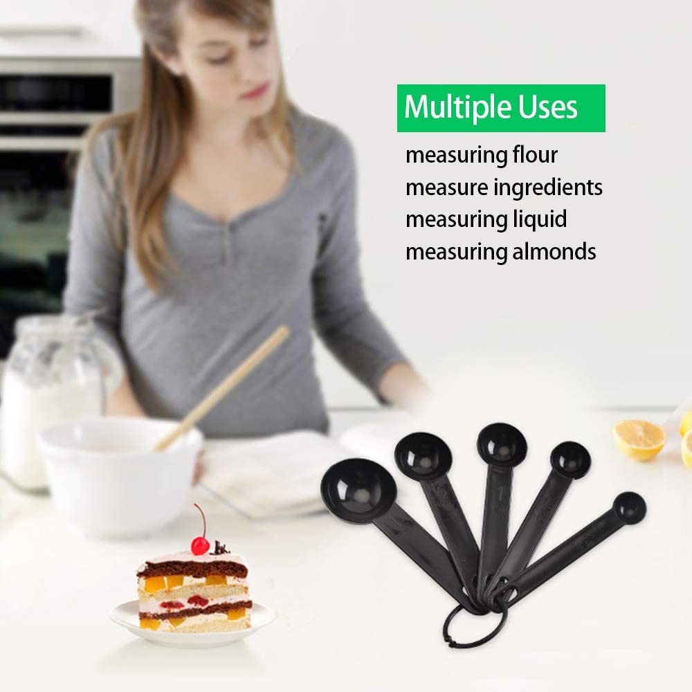 High Quality Black Plastic 10 Pcs Kitchen Measuring Spoons Cups Spoon Baking Coffee Tablespoon Teaspoon Measuring Set Tools Kitchen Scales Measuring Cup And Spoon Coffee Sugar Scoop Cooking Tool Baking Accessories