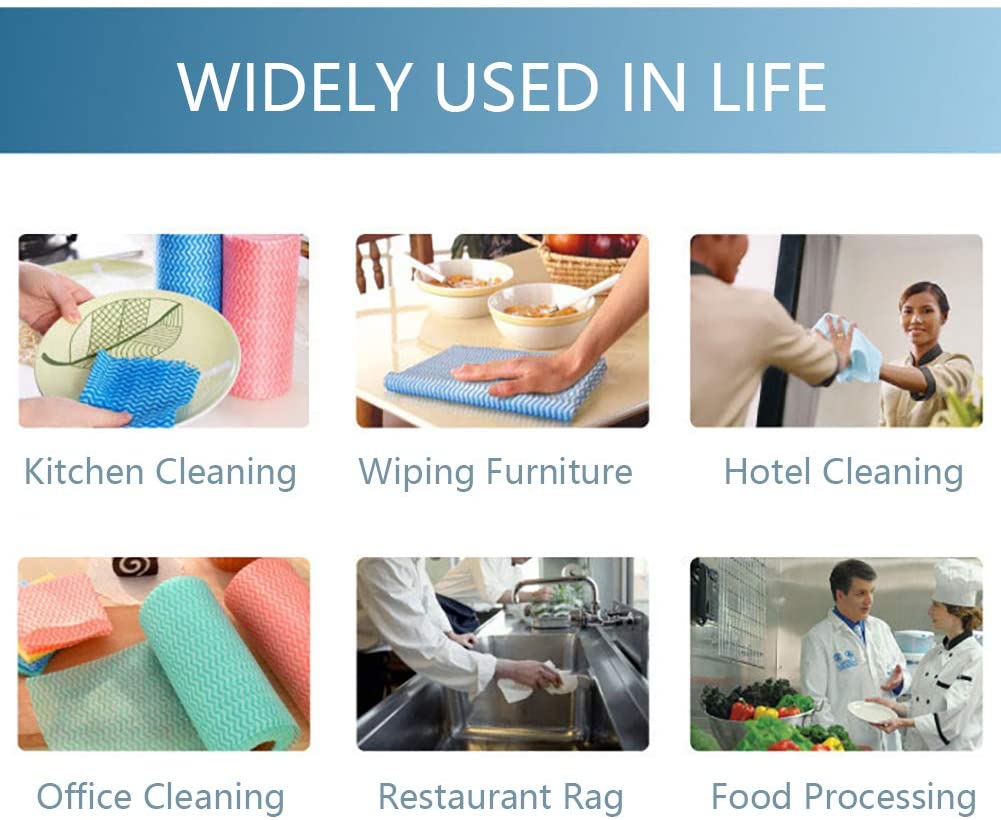 PACK of 2 Kitchen Disposable Cleaning Towels Kitchen Tissue Roll, Light Thin Nonwoven Cloth Reusable Dish Cloth Napkin Rag, Cleaning Wipe for Home Bathroom Office Bedroom Clean Up Hand Drying, 50 Sheets/Roll, Random Color