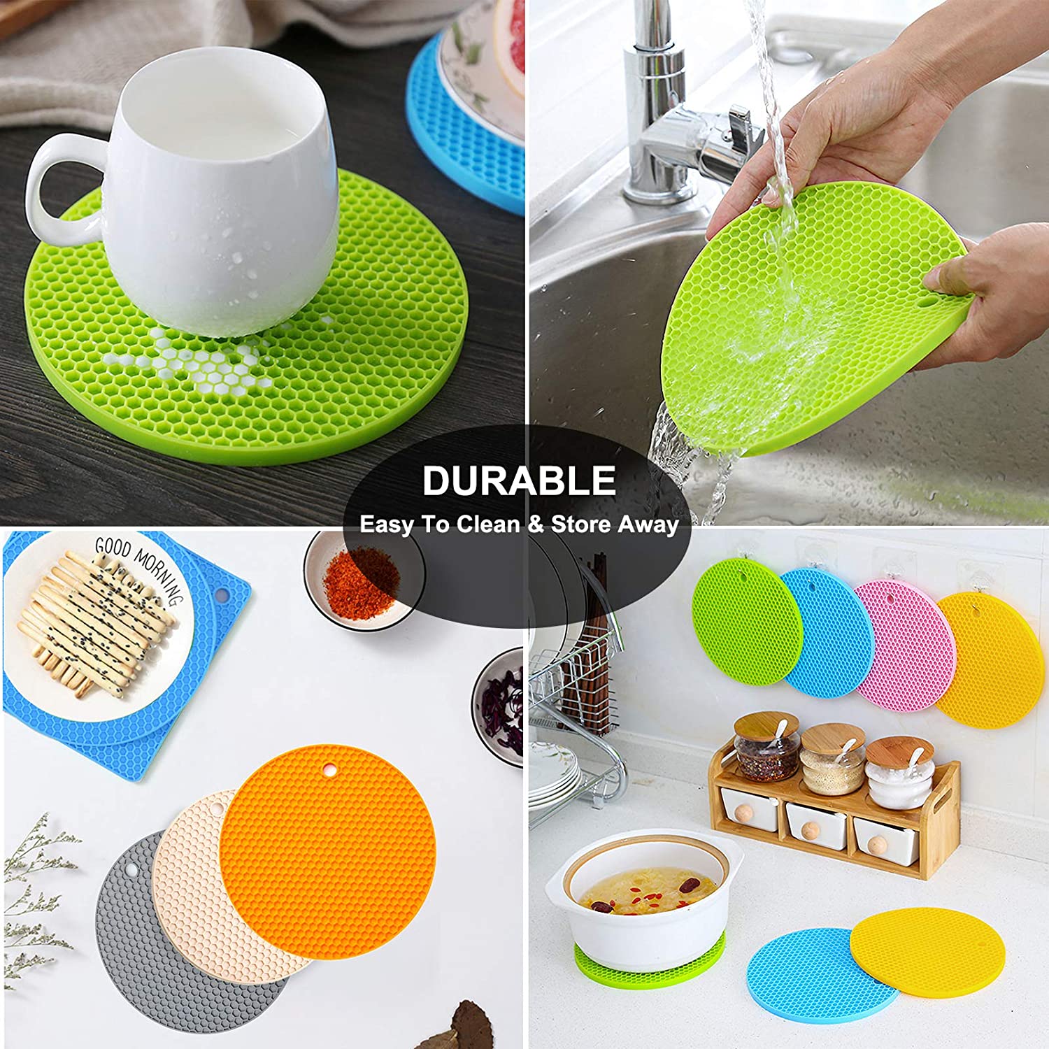 Silicone Hot Pot Holder pad Patili Hot Plate Mat Multipurpose Silicone Pot Holders Hot Pads Silicone Heat Resistant Coasters Cup Insulation Mat Pad Potholders Honeycomb Rubber Pads for Hot Dish Hot Cushions Counter Mats For Tables