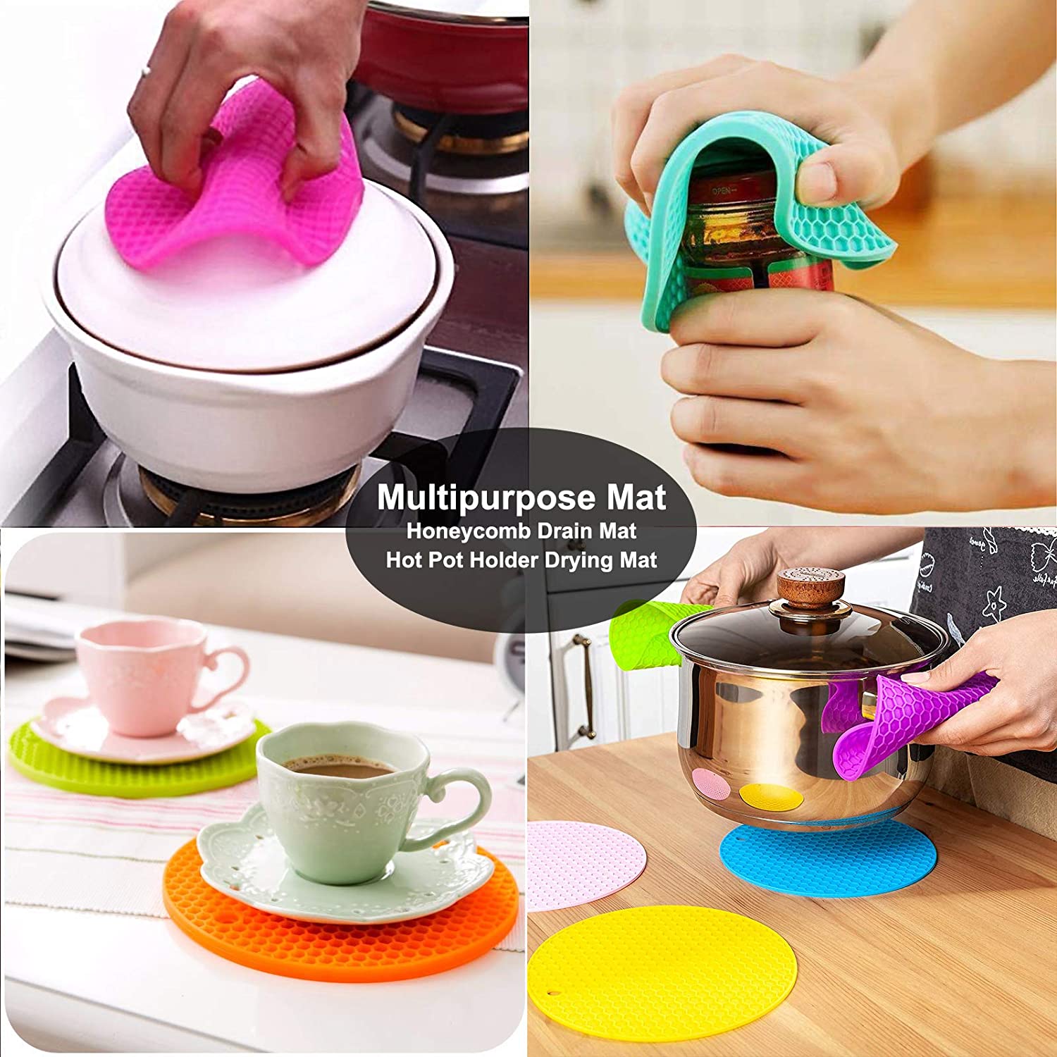 Silicone Hot Pot Holder pad Patili Hot Plate Mat Multipurpose Silicone Pot Holders Hot Pads Silicone Heat Resistant Coasters Cup Insulation Mat Pad Potholders Honeycomb Rubber Pads for Hot Dish Hot Cushions Counter Mats For Tables