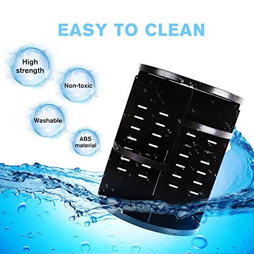 Cosmetics Makeup Organizer 3D Rotating 360 Degree Spinning Moving Make up Storage Rack Adjustable Assembly Skin Care Holder Bathroom Display Case Non Breakable Black Plastic Dresser Lipstick Skin Care Products Caddy Shelf