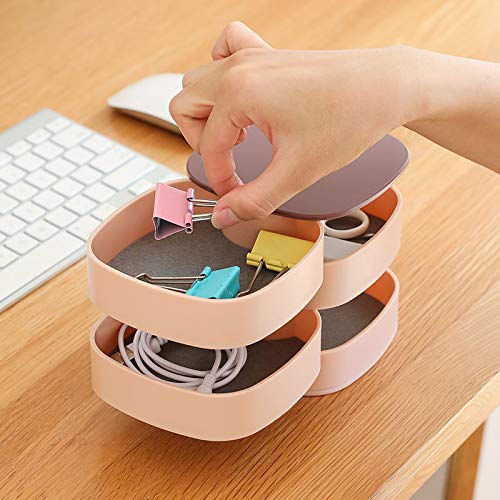 360° Rotating Jewelry Storage Box 4 Layers Portable Travel Jewellery Holder Jewellery Accessory Organizer Necklaces Bracelets Rings Earrings Holder with Mirror For Girl Women