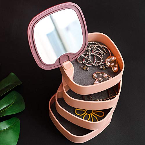 360° Rotating Jewelry Storage Box 4 Layers Portable Travel Jewellery Holder Jewellery Accessory Organizer Necklaces Bracelets Rings Earrings Holder with Mirror For Girl Women