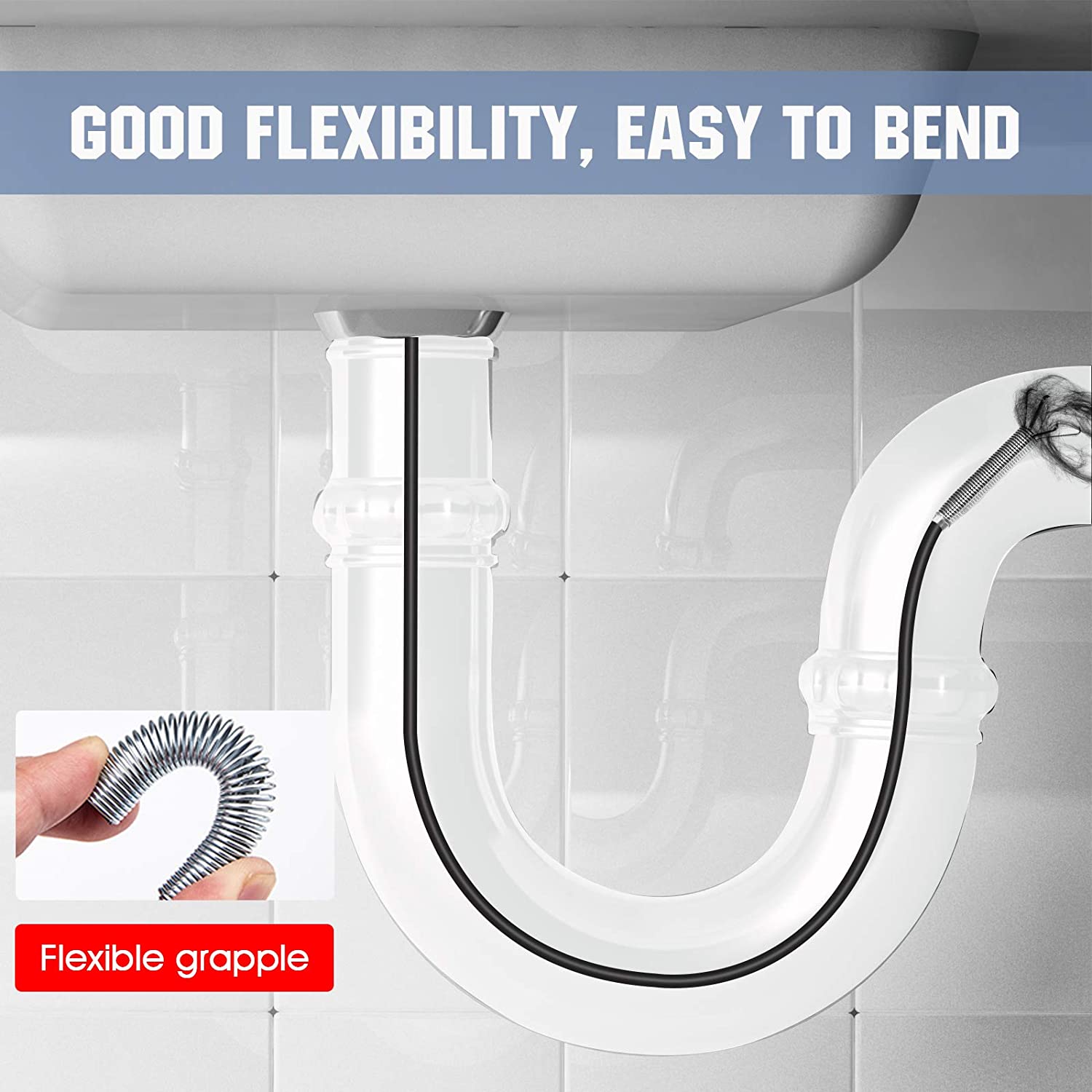90 Cm Flexible Claws Pickup Tool Flexible Grabber Pickup Tool Long Retractable Claws Retriever Stick, Snake & Cable Aid Use to Grab Trash & a Drain Auger to Unclog Hair from Drains Sink Toilet etc