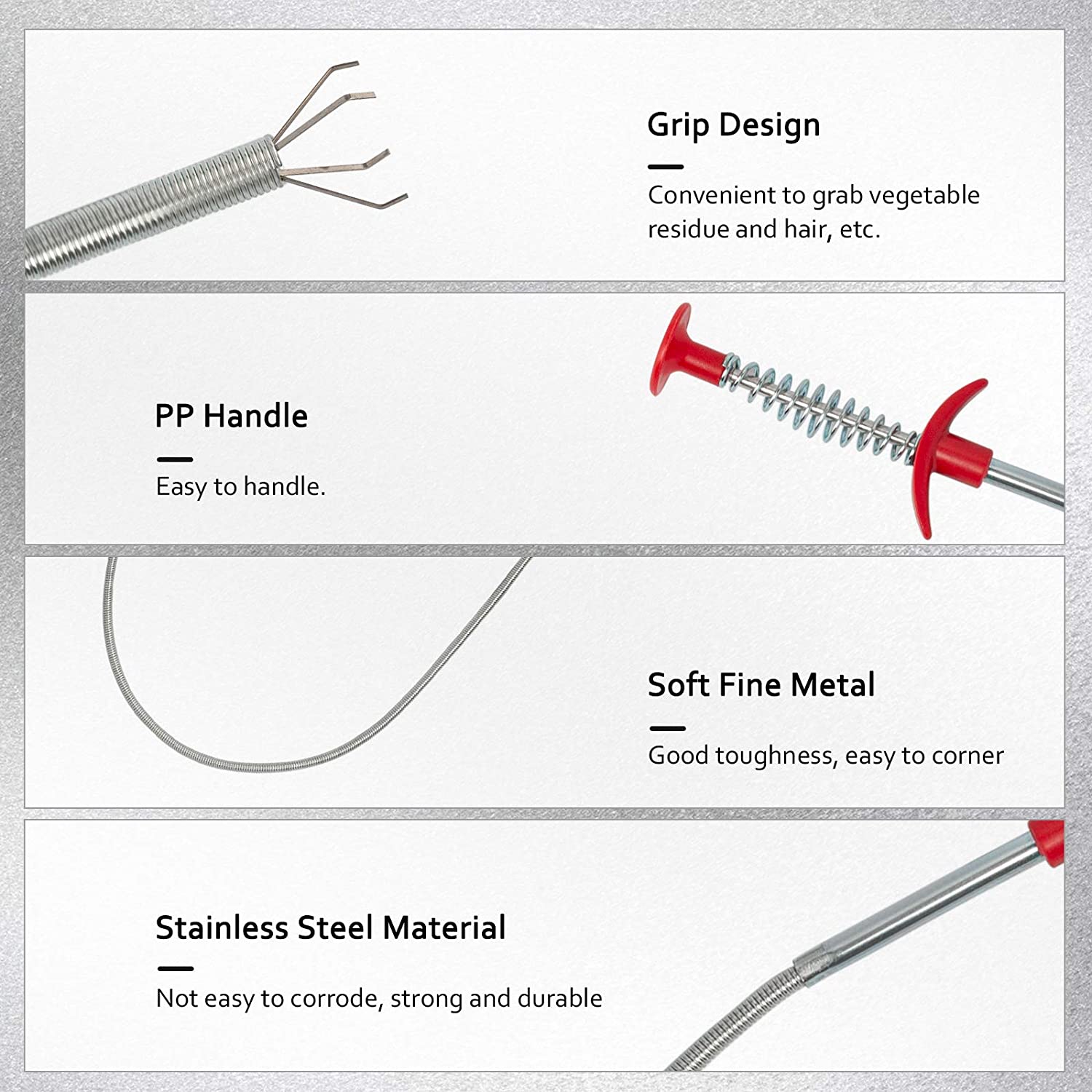 90 Cm Flexible Claws Pickup Tool Flexible Grabber Pickup Tool Long Retractable Claws Retriever Stick, Snake & Cable Aid Use to Grab Trash & a Drain Auger to Unclog Hair from Drains Sink Toilet etc