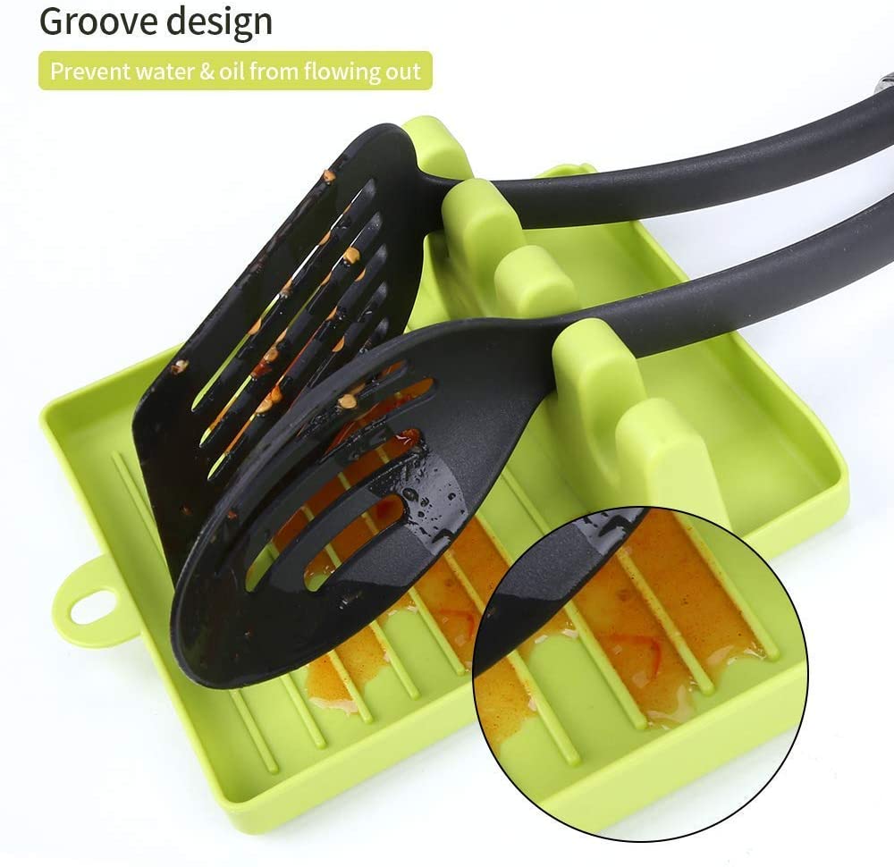 Kitchen Spoon Holders Fork Spatula Rack Shelf Tong Hooks Organizer Plastic Spoon Rest Mat With Drip Pad Chopsticks Holder Non Slip Spoons Pad Kitchen Utensil Silicone Utensil Heat Resistant Kitchen Gadgets And Cooking Tools