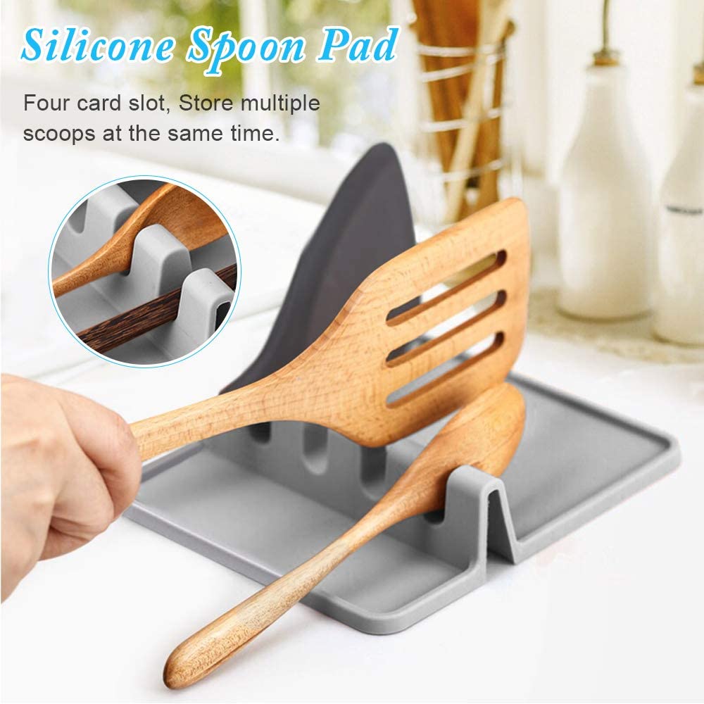 Kitchen Spoon Holders Fork Spatula Rack Shelf Tong Hooks Organizer Plastic Spoon Rest Mat With Drip Pad Chopsticks Holder Non Slip Spoons Pad Kitchen Utensil Silicone Utensil Heat Resistant Kitchen Gadgets And Cooking Tools