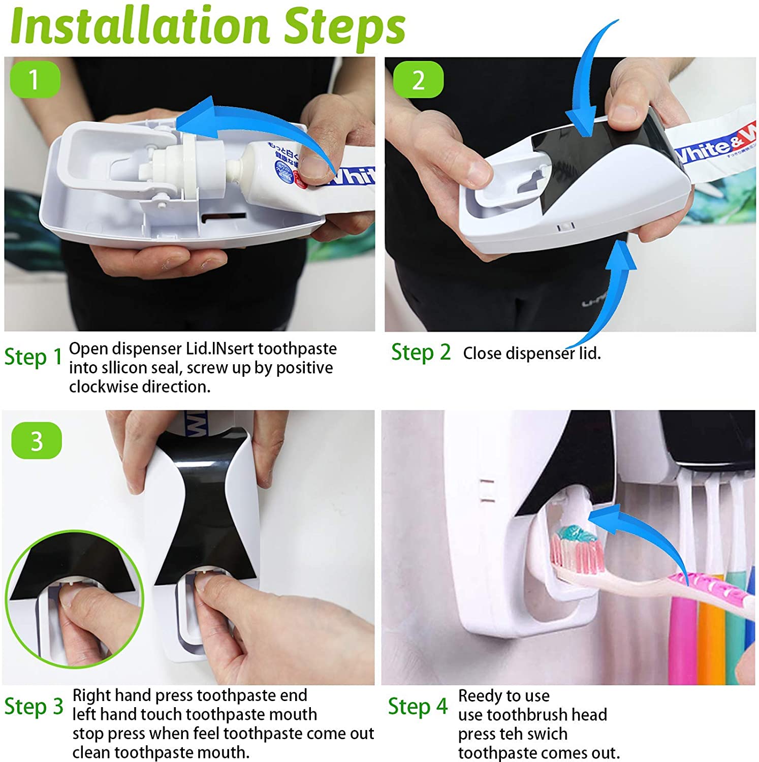 Plastic Set of Toothpaste Dispenser & Toothbrush Holder - White Automatic Tooth paste Dispenser and Tooth brush Holder Set  Wall Mounted Toothpaste Dispenser with 5 Toothbrush Holder Set  Toothpaste Squeezing Machine  Tooth brush Holder
