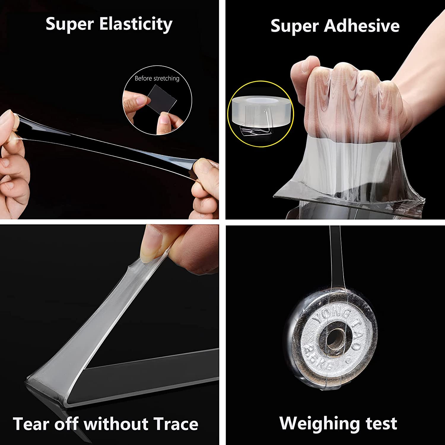 Double Sided Tape for Walls Heavy Duty Removable Mounting Tape Strong Adhesive Washable and Reusable Tape Wall Tape for Picture Photo Carpet Decoration Poster Tape Roll