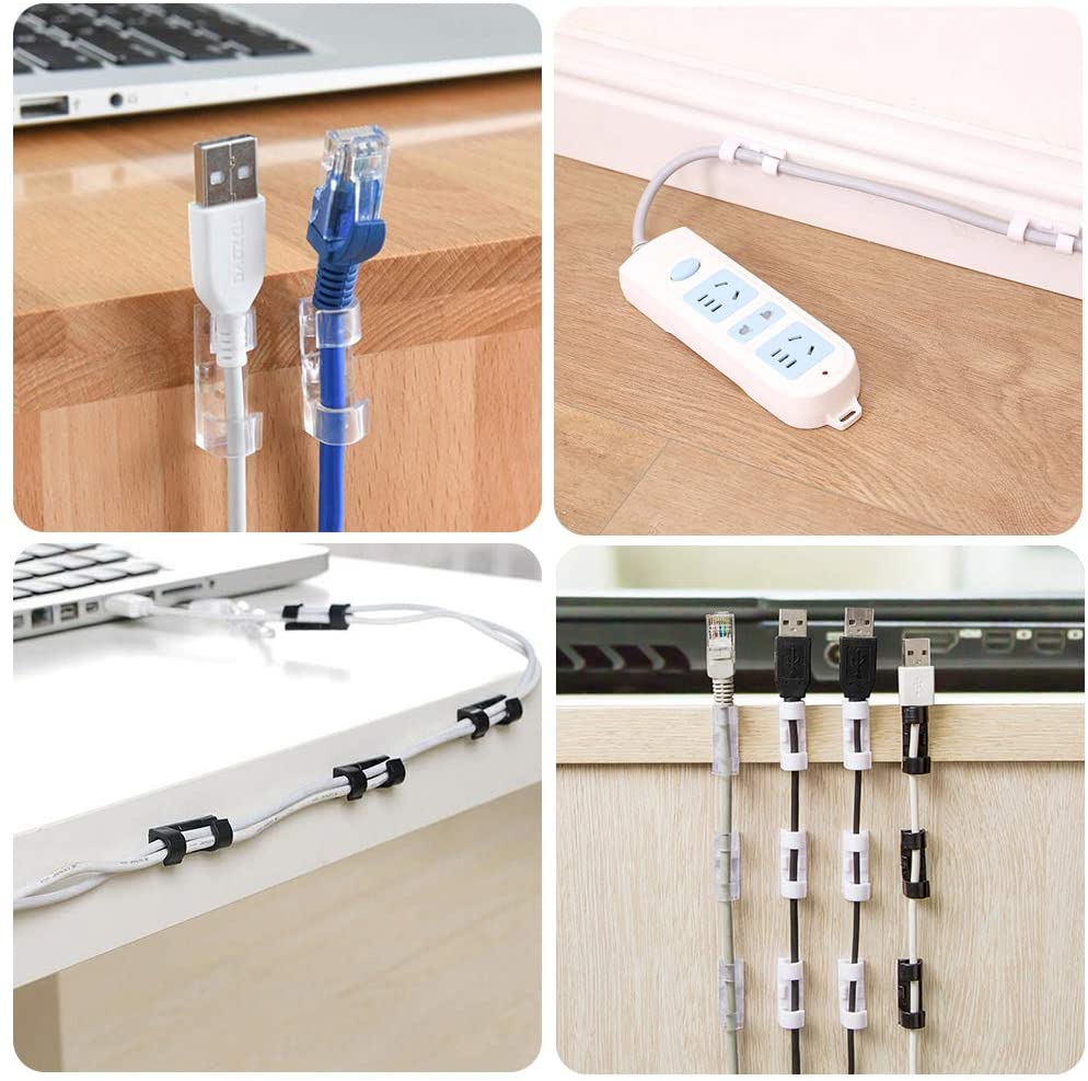 20 Pcs Smart Cable Organizer Desktop and Workstation Cord Clips Management Holder Data Telephone Line Cable Winder Sleeve Self Adhesive Crystal Design Cable Clips Organizer Desk Mouse Cable Wire Holder