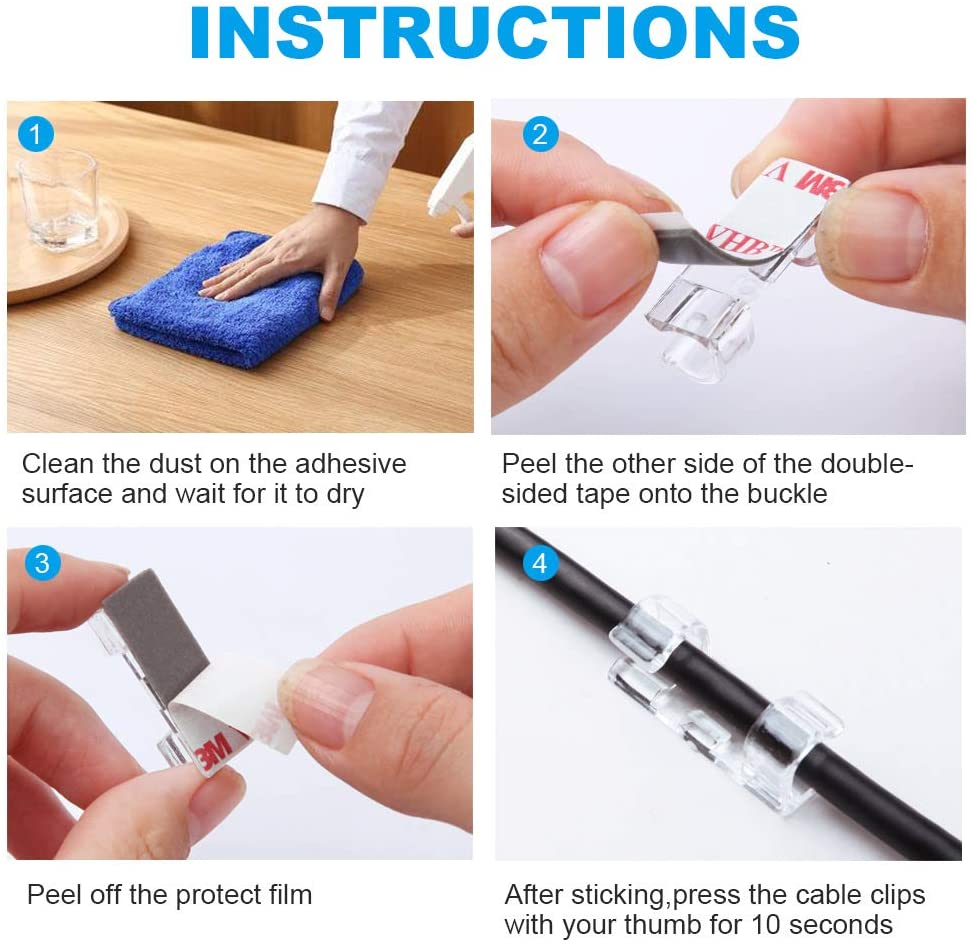 20 Pcs Smart Cable Organizer Desktop and Workstation Cord Clips Management Holder Data Telephone Line Cable Winder Sleeve Self Adhesive Crystal Design Cable Clips Organizer Desk Mouse Cable Wire Holder