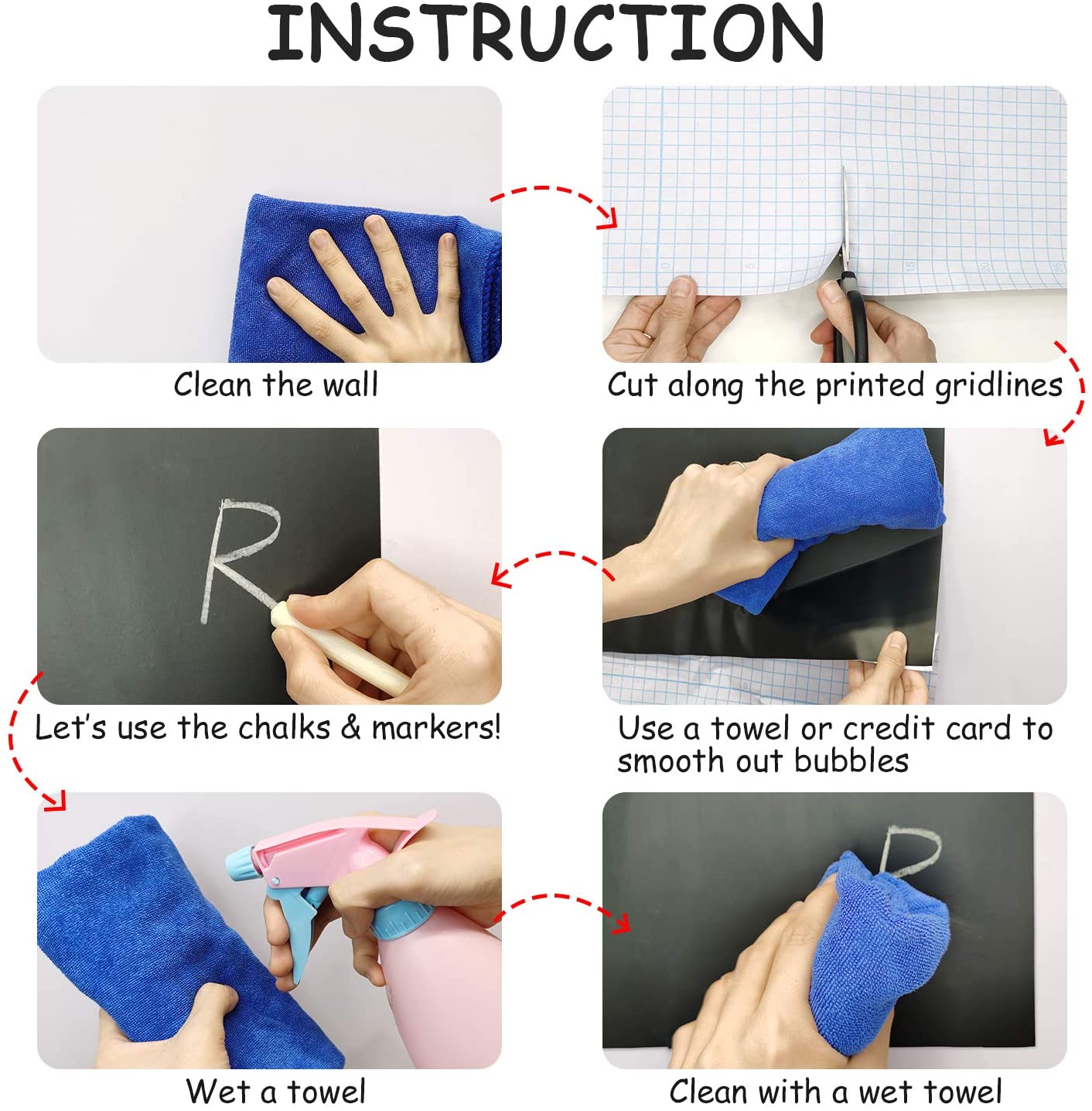Pack of 2 Chalkboard For Kids, Blackboard Sticker For Wall, Black Matte Adhesive Chalkboard Contact Paper, Vinyl Wall Decal Poster Alternative with Bonus Chalks & Microfiber Cloth, Peel & Stick DIY