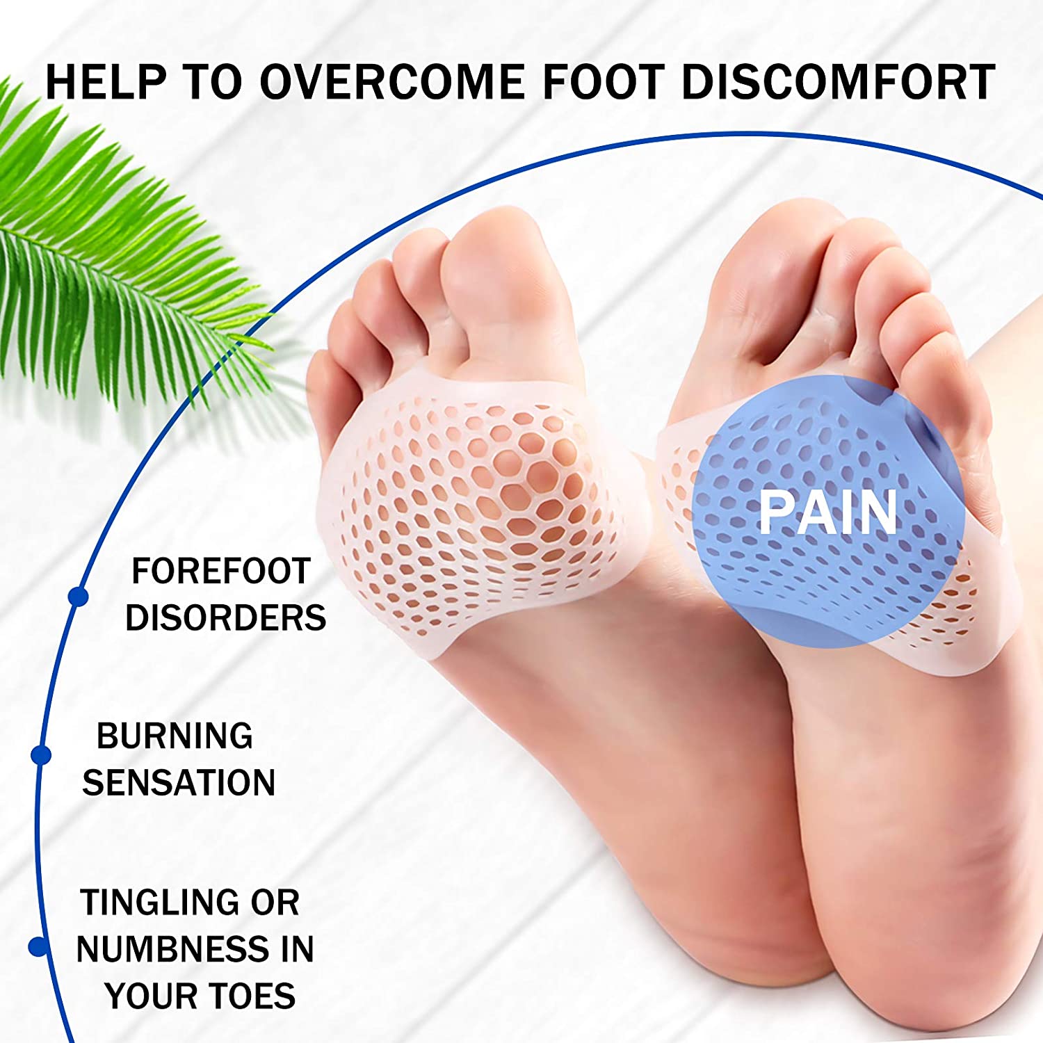 1Pair Comfortable Practical Durable Forefoot Cushion Metatarsal Pad Pain Relief Silicone Gel Half Heel Bunion Protector Fore foot Pads Cushions Ball of Foot Cushions Soft Sole Soft Gel Ball Silicon Insole Reusable and Breathable Gel Pads for Women or Men