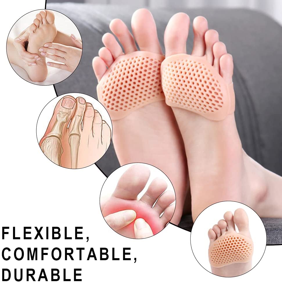 1Pair Comfortable Practical Durable Forefoot Cushion Metatarsal Pad Pain Relief Silicone Gel Half Heel Bunion Protector Fore foot Pads Cushions Ball of Foot Cushions Soft Sole Soft Gel Ball Silicon Insole Reusable and Breathable Gel Pads for Women or Men