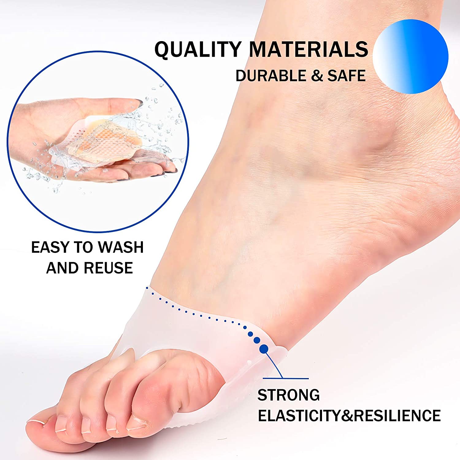 1Pair Comfortable Practical Durable Forefoot Cushion Metatarsal Pad Pain Relief Silicone Gel Half Heel Bunion Protector Fore foot Pads Cushions Ball of Foot Cushions Soft Sole Soft Gel Ball Silicon Insole Reusable and Breathable Gel Pads for Women or Men