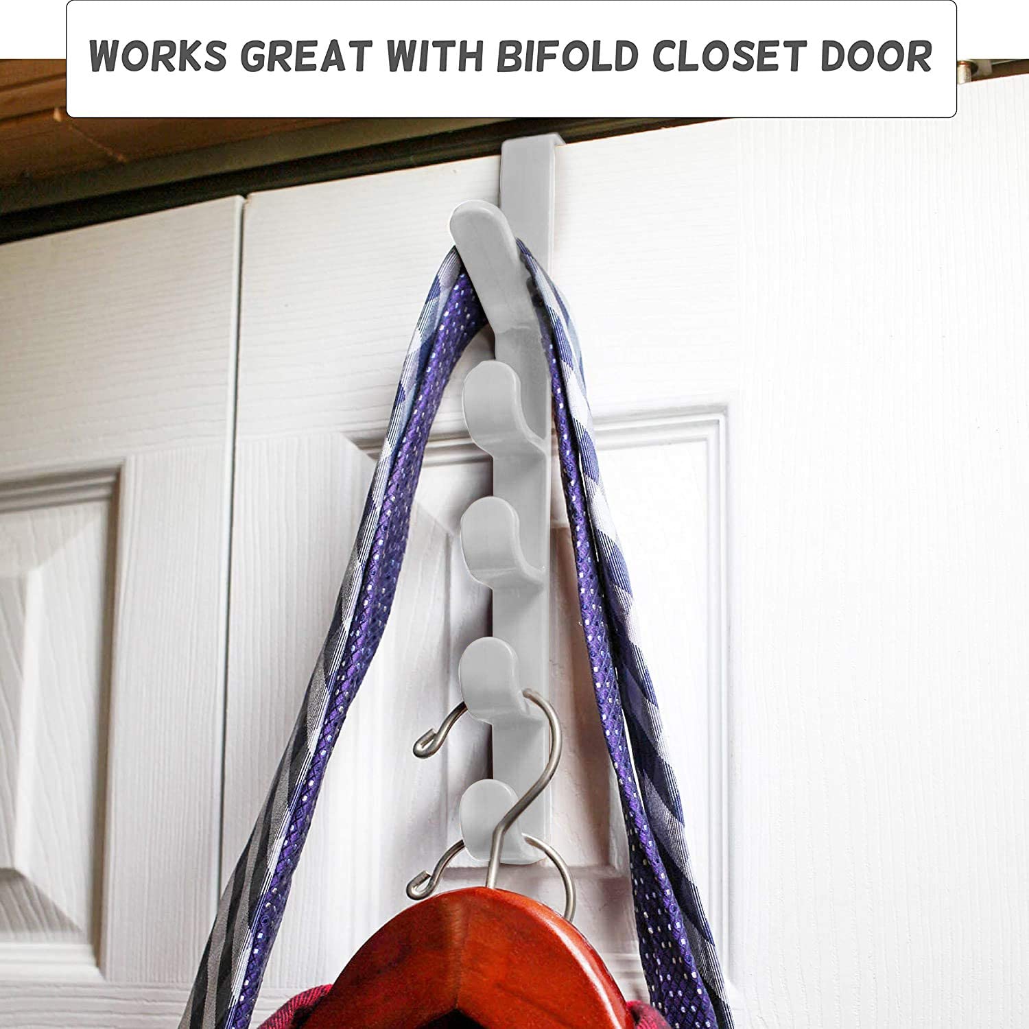 ABS Over The Door Hook Hanger 5-Hook Heavy-Duty Organizer Rack For Coats, Hats, Robes, Shirts, Belts, Bags, Towels, Scarf, Cupboard Door Kitchen Cabinet Closet And Bathroom Doors