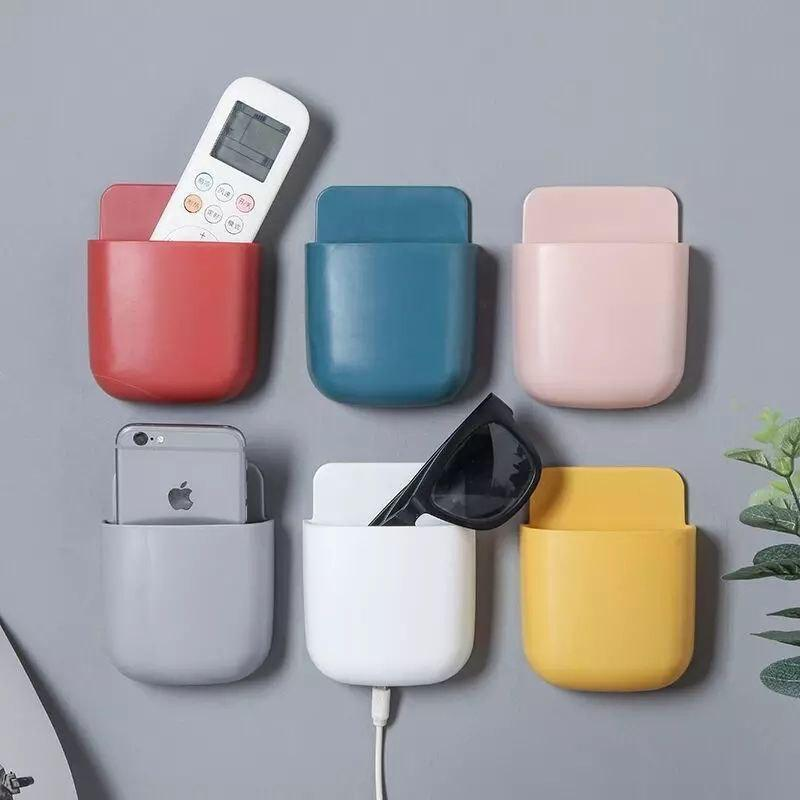 Mobile Wall Holder Socket Phone Charging Holder, Wall Mounted Mobile Phone Holder Remote Holder Brush Holder Accessories Holder Mobile Holder Plastic Multiple Colors