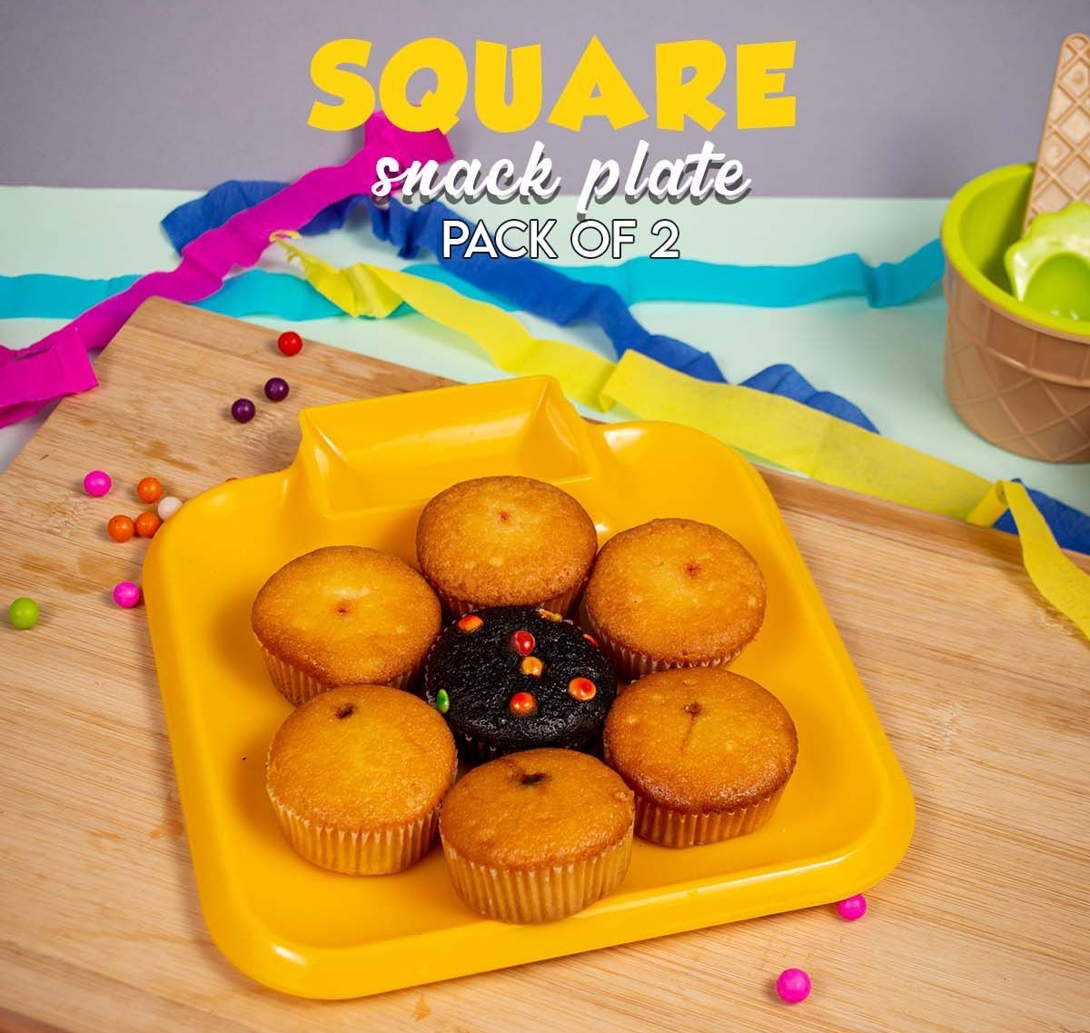 Square Snack Plate Pack Of 2 Snack Serving Tray, Chips, Cookies, Biscuits Tray, Spaghetti, Noodles Kids Training Plate Fries Plate Noodles Plate Rice Plate Hotel Serving Snakes Plate for Food Stalls