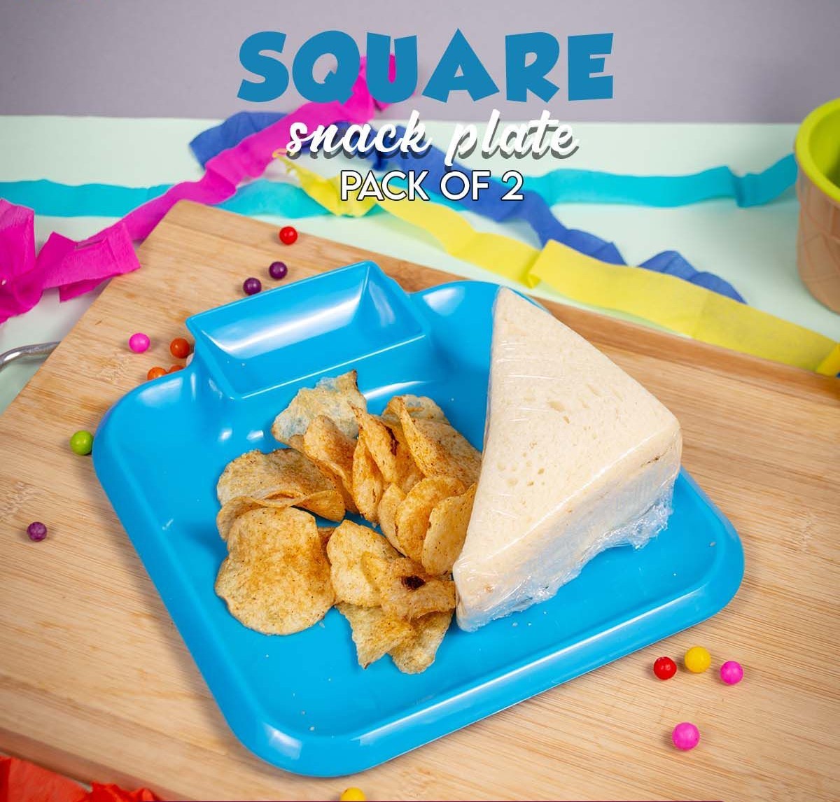Square Snack Plate Pack Of 2 Snack Serving Tray, Chips, Cookies, Biscuits Tray, Spaghetti, Noodles Kids Training Plate Fries Plate Noodles Plate Rice Plate Hotel Serving Snakes Plate for Food Stalls