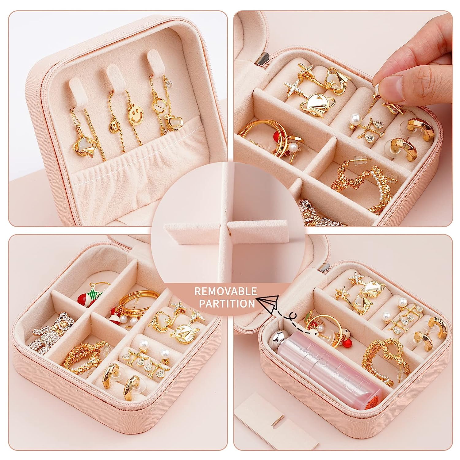 Jewelry Organizer Box for Travelling Leather Box Hair Accessories PU Leather Small Jewelry Box, Travel Portable Jewelry Case for Ring, Pendant, Earring, Necklace, Bracelet Organizer Storage Holder Boxes Mini Jewelry Box Girls Women