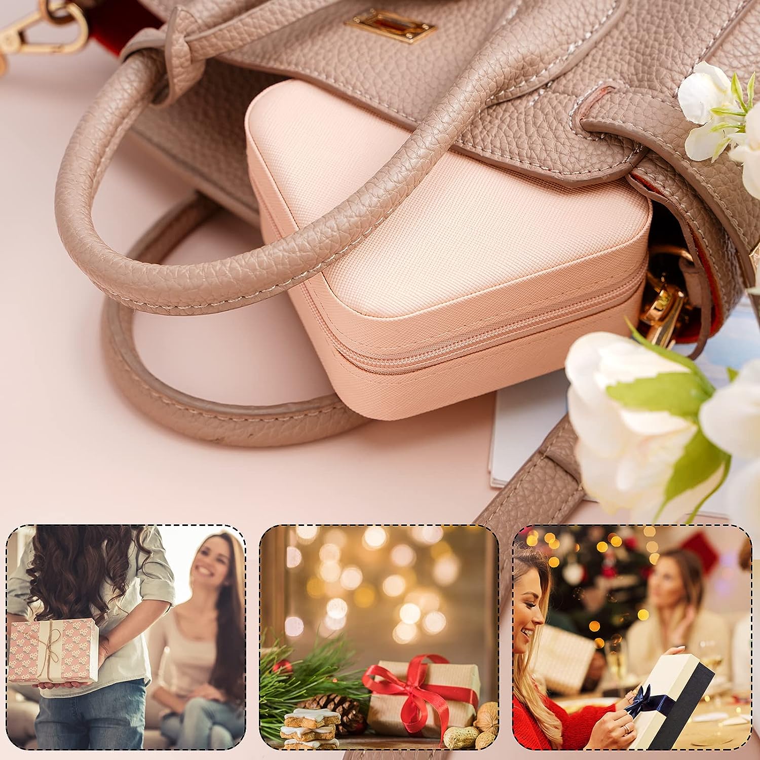 Jewelry Organizer Box for Travelling Leather Box Hair Accessories PU Leather Small Jewelry Box, Travel Portable Jewelry Case for Ring, Pendant, Earring, Necklace, Bracelet Organizer Storage Holder Boxes Mini Jewelry Box Girls Women