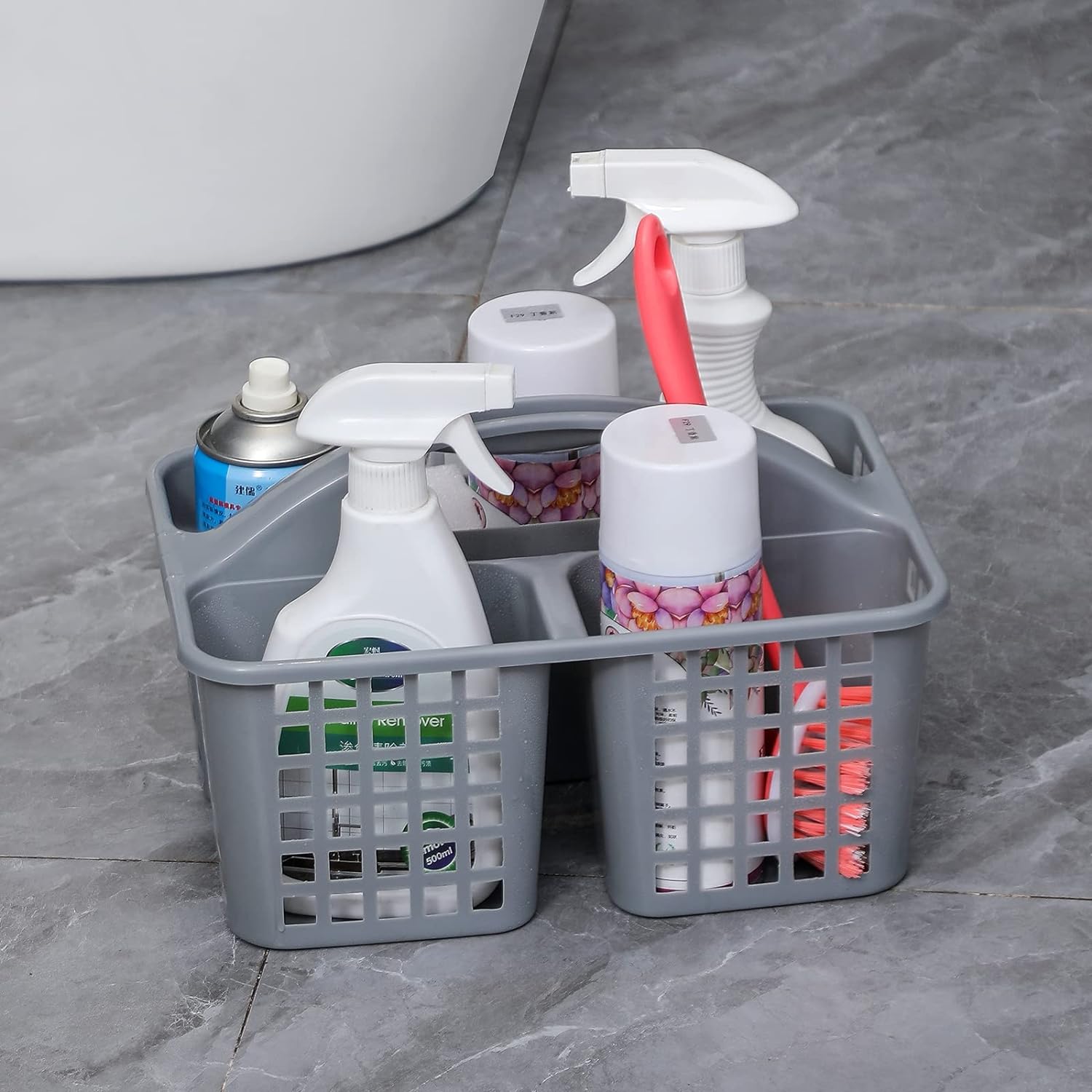 Plastic Bathroom Basket Kitchen Sink Basket Shower Caddy Basket with Compartments, Portable Divided Cleaning Product Storage Organizer with Handle Storage Basket Organizer for Bathroom Kitchen Laundry Hand Tools Fruit Toiletries Multipurpose Basket