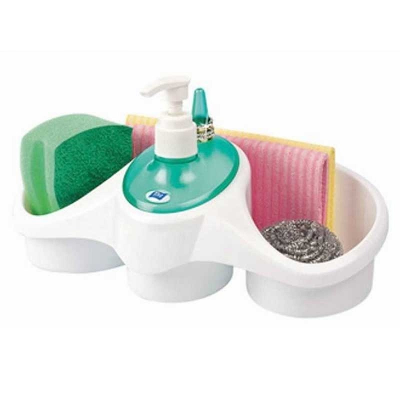 3 In 1 Plastic Dish Soap Dispenser with Sponge Holder For Kitchen Sink Bathroom Counter Storage And Organization Hand Soap Dispenser Pump Bottle Caddy Organizer Holds And Stores Sponges, Scrubbers Liquid Soap Pump Dispenser For Bathroom, Kitchen Sinks