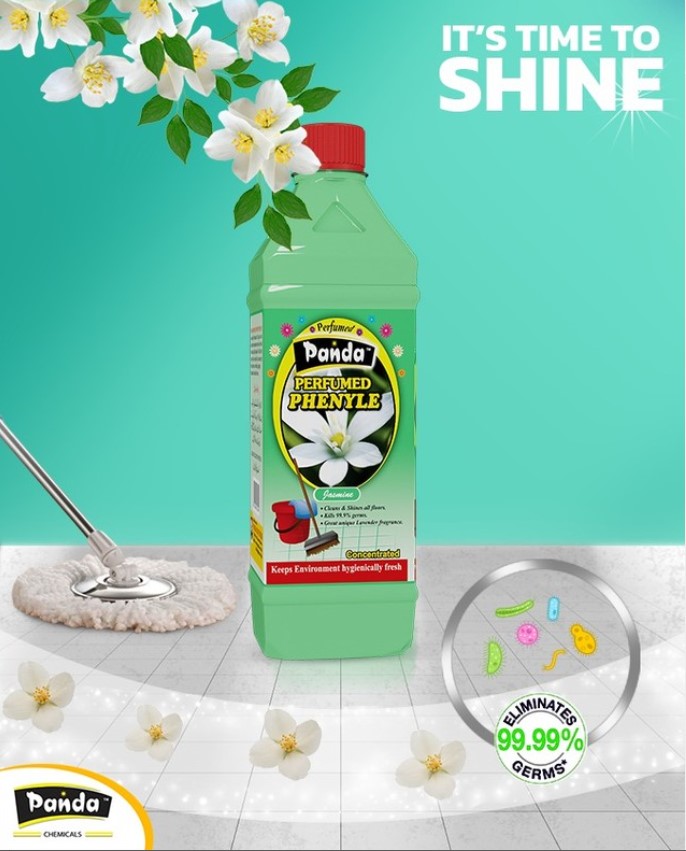 Panda Perfumed Phenyle Jasmine Disinfectant Floor Cleaner Phenyl Cleaning with 99.9% Germ kill | Jasmine Fragrance Phenyl Liquid Surface Cleaner for Hospitals, Homes, Offices & Commercial Use Removes Dirt, Stains & Germs