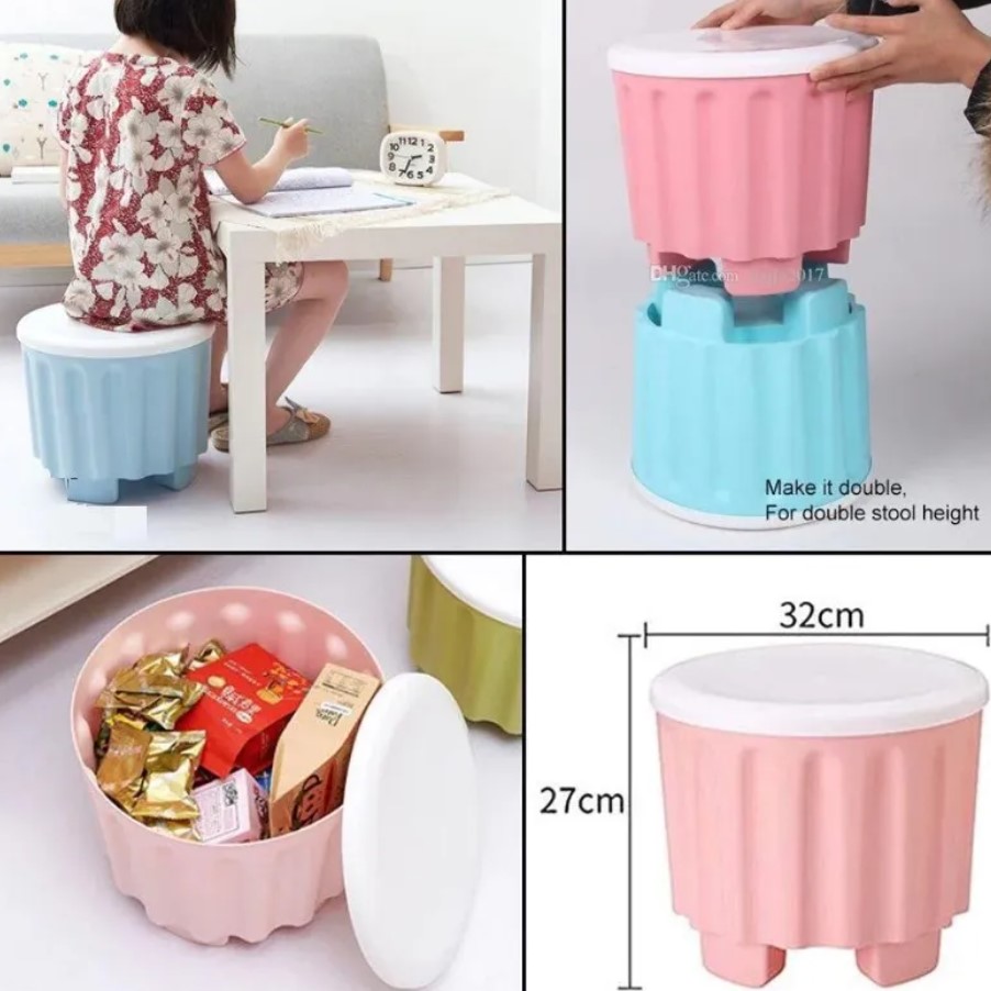 High Quality Portable Drum Storage Stool and Sitting Chair Dool Stool And Space Saver Drum Stool And Space Organizer - Multipurpose Stool Plastic Stool Simple Style Household Toy Storage Box Large Capacity Stackable Storage Box Seat - Color Random