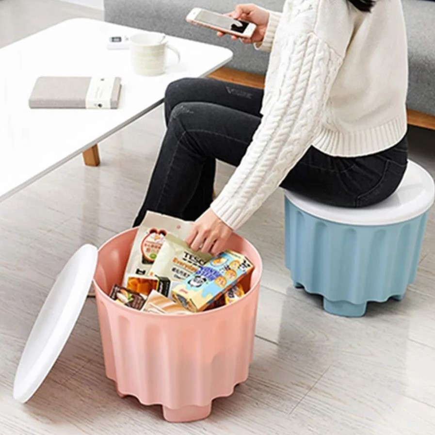 High Quality Portable Drum Storage Stool and Sitting Chair Dool Stool And Space Saver Drum Stool And Space Organizer - Multipurpose Stool Plastic Stool Simple Style Household Toy Storage Box Large Capacity Stackable Storage Box Seat - Color Random