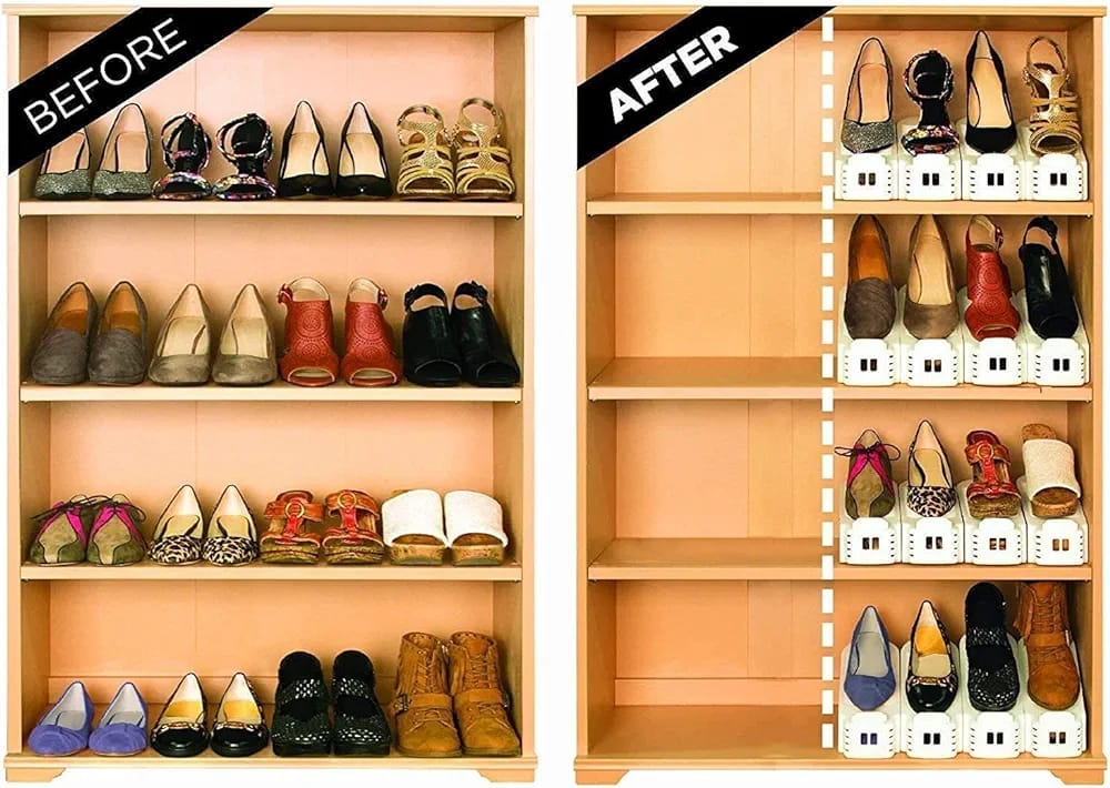 Pack of 2 Double Layer Adjustable Shoe Bracket Storage Shoe Rack Home Accessories Shoe Storage Rack Shoe Holder Rack Slippers Rack Shoe Organizer Rack Cabinet Shoe Organizer Slipper Holder 2 In 1 Foldable Shoe Holder Space Saving Multicolor Assorted