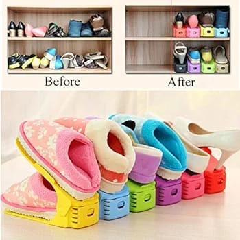 Pack of 2 Double Layer Adjustable Shoe Bracket Storage Shoe Rack Home Accessories Shoe Storage Rack Shoe Holder Rack Slippers Rack Shoe Organizer Rack Cabinet Shoe Organizer Slipper Holder 2 In 1 Foldable Shoe Holder Space Saving Multicolor Assorted