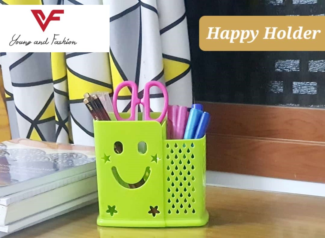Happy Holder Stationary Holder Top Quality Office Organizer Desktop Pen Storage Box Pencil Brush Pot Pen Holder Makeup Brush Plastic Container Desk Organizer Desktop Pen Stand Office School Storage Case Plastic Box Desk Pencil Organizer