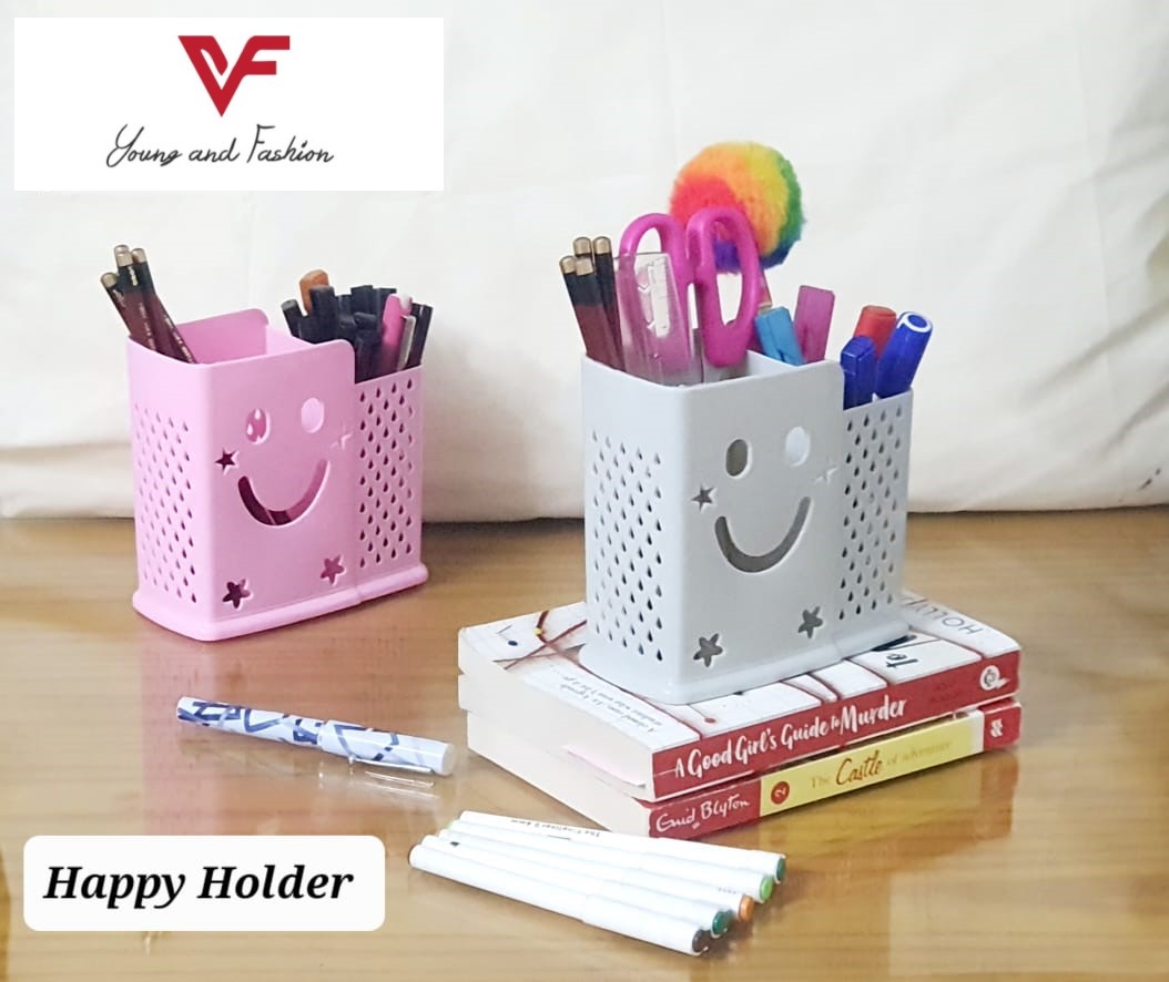 Happy Holder Stationary Holder Top Quality Office Organizer Desktop Pen Storage Box Pencil Brush Pot Pen Holder Makeup Brush Plastic Container Desk Organizer Desktop Pen Stand Office School Storage Case Plastic Box Desk Pencil Organizer