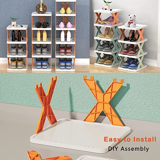 Big Size 5 Layer Multi-Functional Shoes Rack Stackable Shoes Organizer, Kitchen Rack, Bedroom Racks, Lounge Portable Shelves- X Rack, Space-Saving Plastic Cabinet, Easy Assembly, Ideal For Home Storage & Closet Shoe Shelf