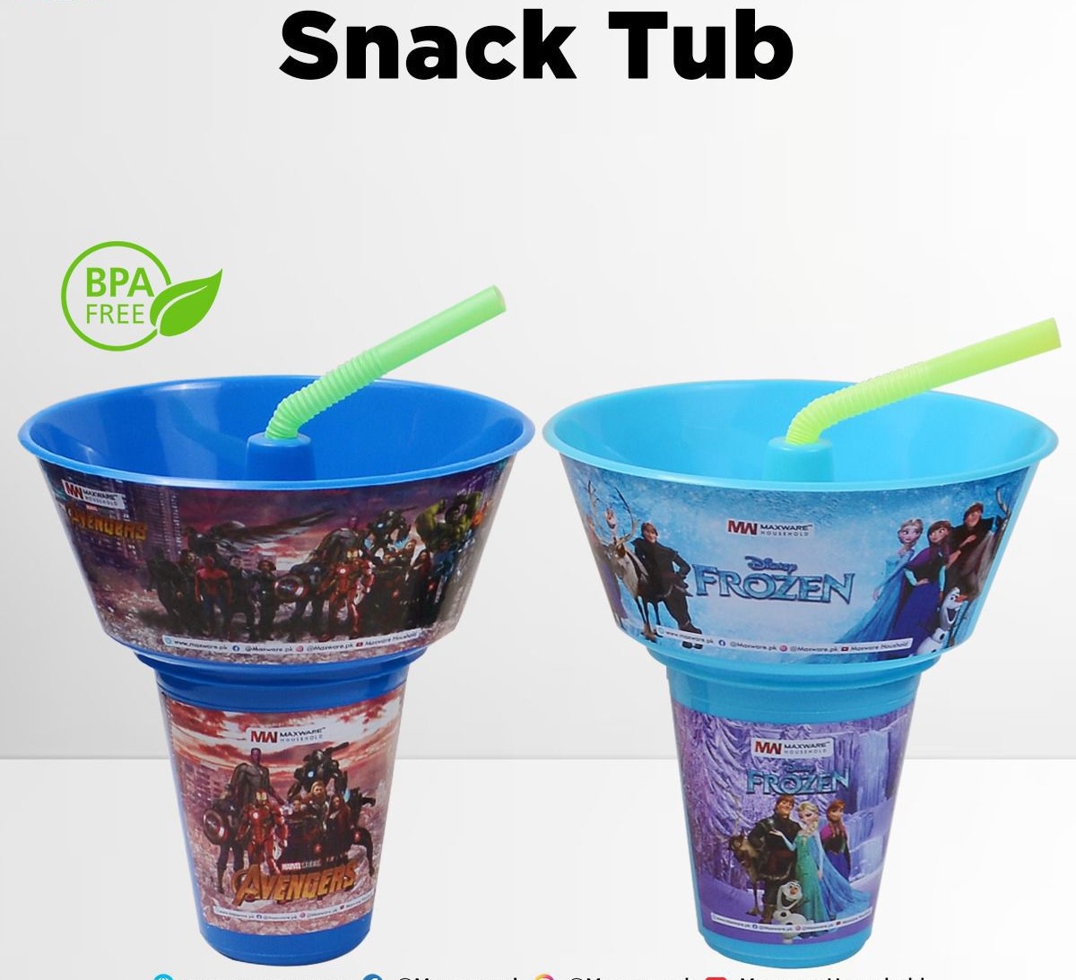 2 in 1 Snack Tub with Straw Glass For Kids PopCorn Cup With Glass Straw Pop Corn Glass for Movies Netflix Popcorn Bowl with Attached Beverage Glass Snack & Sip Combo Snacks bowl with Cup for Travel Mug Tumbler 400 ml